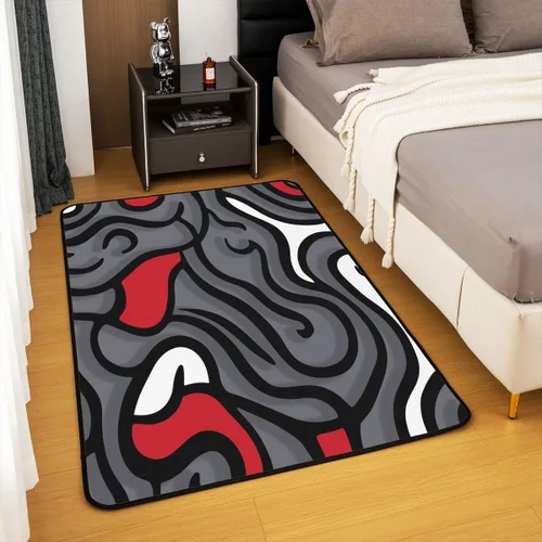 Vista 4 de jejeloiu Alfombra de área de remolino negro y rojo de 4 x 5 para niños, diseño geométrico abstracto para sala de estar, alfombra decorativa gris