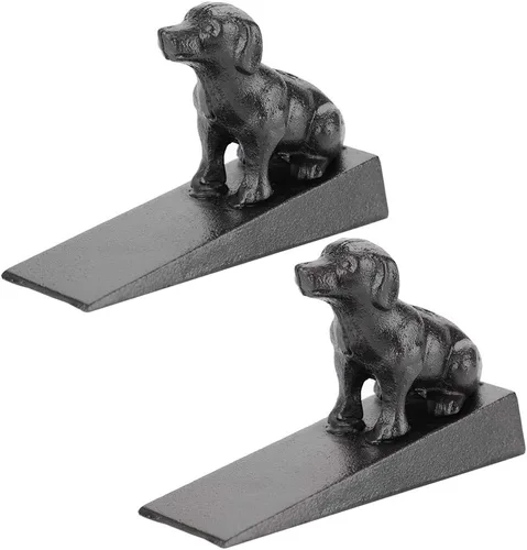 Vista 8 de Sumnacon 2 paradas de hierro fundido para puerta de gato, resistentes topes rústicos para puerta que evitan perforar agujeros, cuñas de puerta