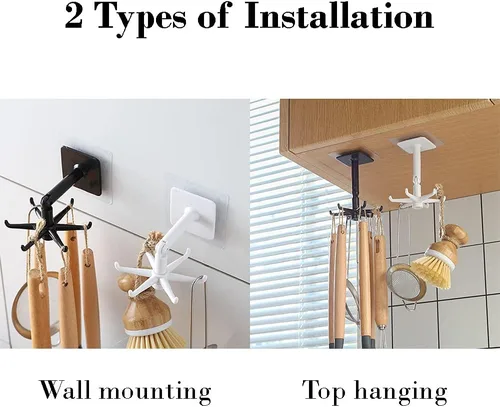 Vista 2 de Ganchos Portautensilios Colgantes Soporte para Utensilios de Cocina Gancho para Pared Montaje con Rotación de 360 Grados Gancho Plegable