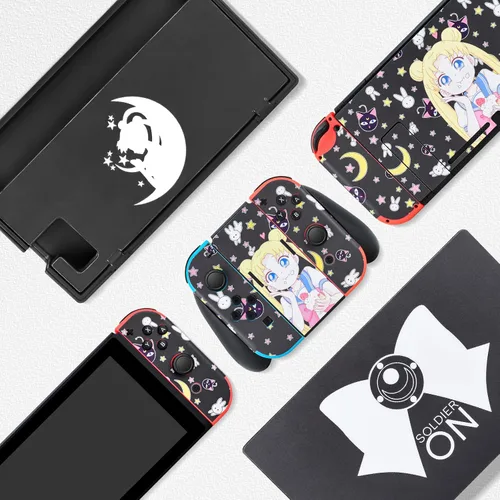 Vista 4 de DLseego Calcomanía para Switch Skin Pretty Pattern Full Wrap Skin Protective Film Sticker Design para Switch-Black Sailor Moon