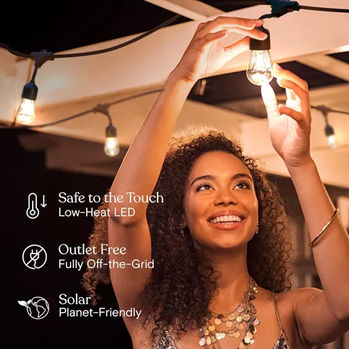 Vista 6 de Brightech Ambience Pro - Cadena de luces solares de 27 pies para exteriores, luces de patio impermeables de grado comercial con bombillas Edison