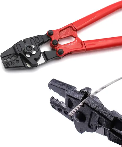 Vista 2 de Herramienta de prensado de estampación de swager de mano de 14" para cable de cuerda de alambre 1/16" 3/32" 1/8" [P/N: ET-TOOL030-14-RED]