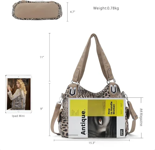 Vista 196 de Angel Barcelo - Bolsa de hombro amplia para mujer, diseño Hobo, cuero lavado