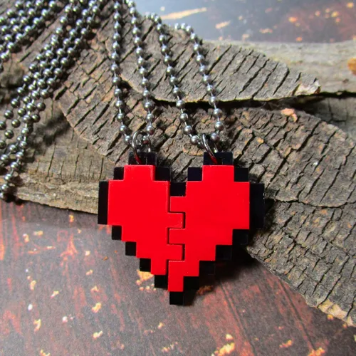 Vista 6 de BFF - Juego de collar de corazón de píxeles de la amistad, juego de 2 collar de corazón de 8 bits para el día de San Valentín