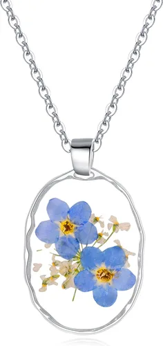 Vista 38 de Forget-Me-Not and Queen Anne's Lace Pressed Wildflower Necklace Birth Month Real Flower Necklace Gold/Silver Pressed Flower Jewelry