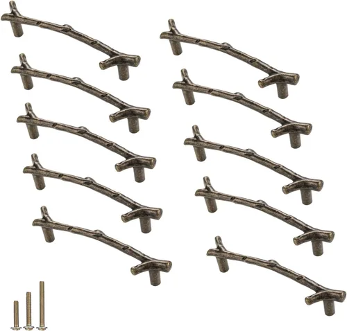 Vista 20 de 4 Piezas Tiradores de Rama Vintage Pomos de Gabinete Rama de Árbol Manija de Tirador, 3.8" CC Manija de Cajón de Aleación de Zinc para Casa de Campo
