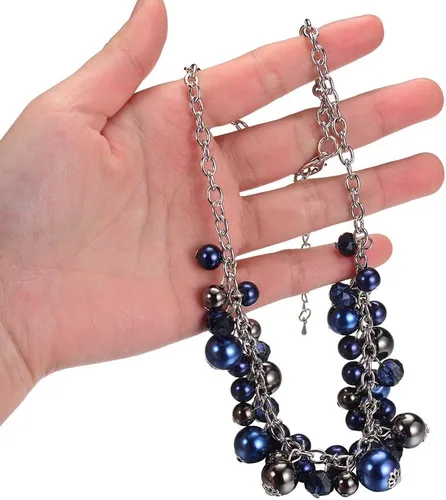 Vista 3 de Collares con colgante de cadena corta para mujer, joyería de moda de plata con perlas y cuentas de cristal, regalos de cumpleaños para mujer
