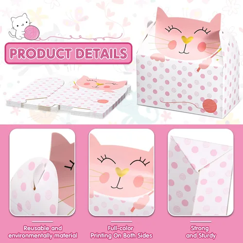 Vista 3 de Zonon 24 cajas de regalos de fiesta de gatos adoptar una caja a dos aguas de fiesta de gato, lindo gatito, bolsas de golosinas para mascotas