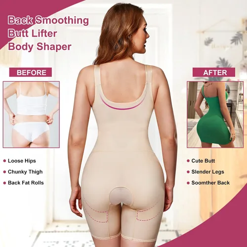 Vista 4 de MICOHPKLE Body Shaper de cuerpo completo para mujer, entrenador de cintura con control de barriga, busto abierto, muslo y levantador de glúteos