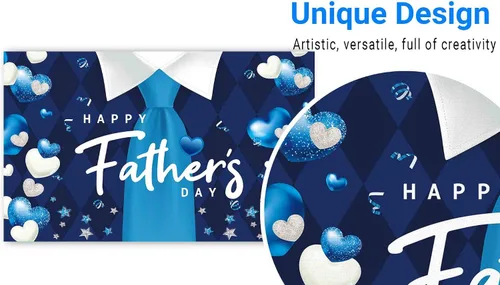 Vista 3 de Funnytree Telón de fondo de fiesta del día del padre feliz con texto en inglés "I Love Dad", fondo de corazón azul y blanco, decoración de festival