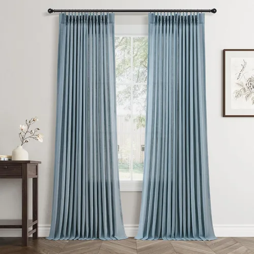 Vista 12 de Jowels Cortinas de lino plisadas naturales de 96 pulgadas de largo para sala de estar