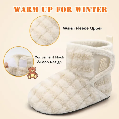 Vista 2 de BARERUN Pantuflas para niños y niñas, zapatos de casa para bebés, botines de invierno mullidos de felpa acogedora para niños, pantuflas cálidas