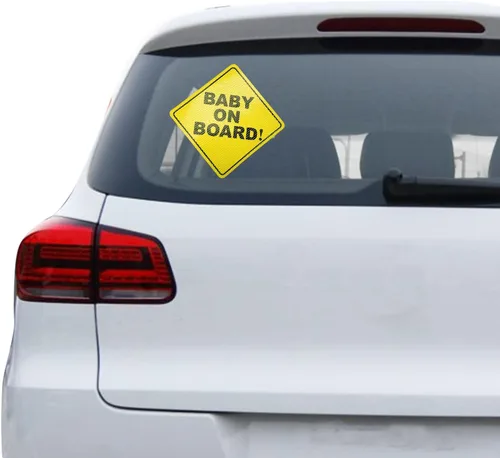 Vista 5 de Adhesivo de bebé a bordo para automóviles, 2 unidades, letreros de advertencia de WZCNDIDI Baby On Board sin ventosas (amarillo, adhesivo fuerte)