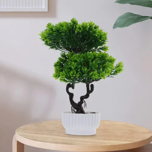 Vista 4 de Happyyami 2 piezas de árbol bonsái artificial en maceta, pino japonés sintético, plantas falsas en maceta para el hogar, oficina, escaparate