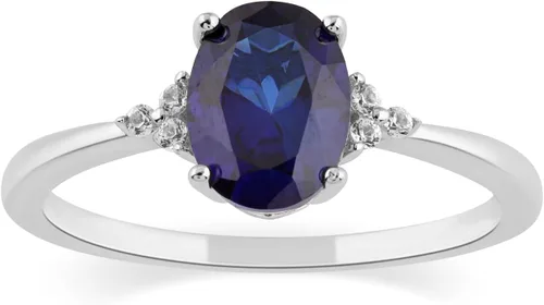 Vista 5 de Juego de anillos nupciales de zafiro azul creado y zafiro blanco creado para mujer, plata de ley 925, anillo potenciador de anillo para novia