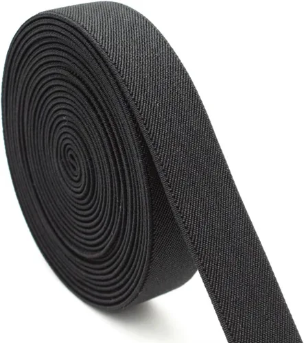 Vista 4 de Banda elástica de costura de 1 pulgada por 5 yardas, color negro, sarga de doble cara, elástica tejida