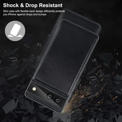 Vista 5 de Bizzib para Google Pixel 6A Funda de cuero tipo cartera con tarjetero, cubierta tipo libro con pata de pie, cierre magnético, funda protectora a