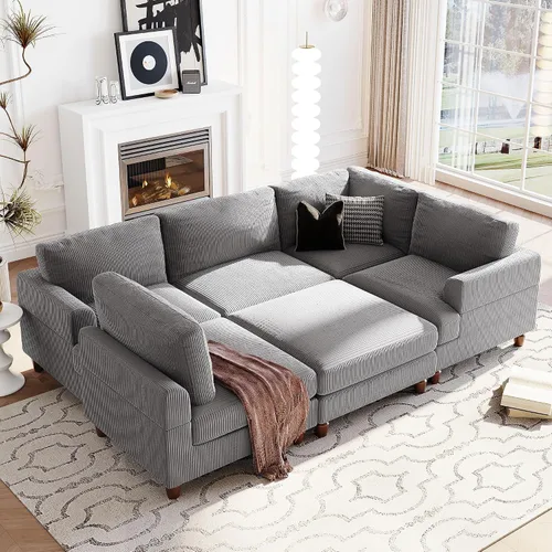 Vista 26 de Moderno sofá modular grande en forma de U, sofá cama convertible con diván reversible para sala de estar, asiento de almacenamiento, adecuado