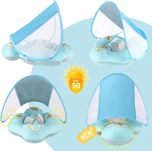 Vista 2 de WYRIAZA Flotador para bebé con toldo UPF50+ protección solar para bebés recién nacidos y niños pequeños inflables para natación, natación
