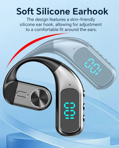 Vista 5 de Xmenha Auriculares inalámbricos con Bluetooth de una oreja para colocar sobre el oído abierto, auricular con manos libres, 180°, giratorio