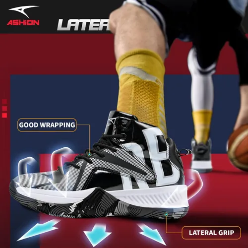 Vista 3 de ASHION Zapatos de baloncesto unisex para niños y niñas, tenis de caña alta, transpirables, con amortiguación al aire libre, zapatos deportivos