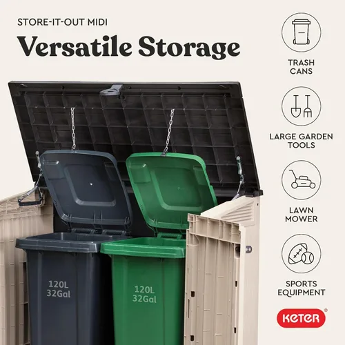 Vista 7 de Keter Store-It-Out MIDI - Cobertizo de almacenamiento de resina para exteriores, gabinete horizontal resistente a la intemperie para botes