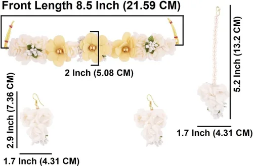 Vista 5 de Efulgenz Flower Jewelry Set Wedding Faux Pearl Beaded Collar Bib Necklace Floral Indian Handmade Necklace Maangtikka Earrings Bracelet Set Jewelry