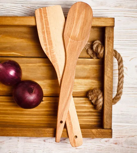 Vista 8 de ECOSALL 6 cucharas de madera para cocinar, hechas en Ucrania, cucharas de espátula de madera antiadherentes 100% naturales y saludables, juego