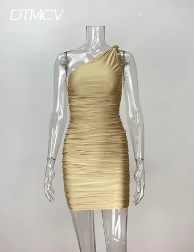 Vista 5 de DTMCV Women Sexy One Shoulder Ruched Dresses Elegant Cocktail Evening Party Mini Dress