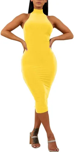 Vista 2 de GOBLES Vestido sexy para mujer, cuello alto, elegante, sin mangas, con cuello alto