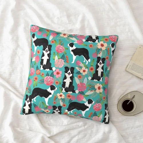 Vista 5 de Fundas de almohada decorativas de 18 x 18 pulgadas, fundas de almohada de doble cara para sofá, Border Collie Florals, fundas de almohada de felpa