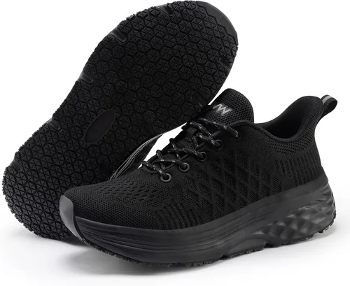 Vista 5 de AVW Zapatos de trabajo antideslizantes para mujeres, zapatillas deportivas resistentes al agua para caminar, zapatos para servicio de alimentos