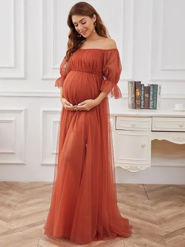 Vista 3 de Ever-Pretty Vestido de maternidad de tul con hombros descubiertos para mujer 20862