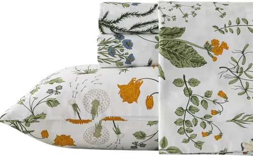 Vista 51 de Zusbest Juego de sábanas florales de 100 % algodón percal, color naranja y amarillo, juego de sábanas suaves y transpirables con diseño botánico