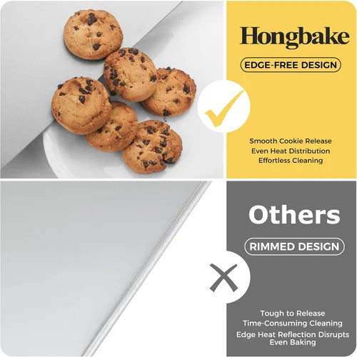 Vista 3 de HONGBAKE 2 piezas de bandeja plana grande para galletas sin bordes, bandeja para hornear aislada antiadherente, bandejas de horno comercial