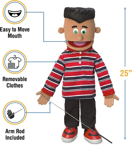 Vista 3 de José de 25 pulgadas, niño hispano, cuerpo completo, marioneta estilo ventrílocuo