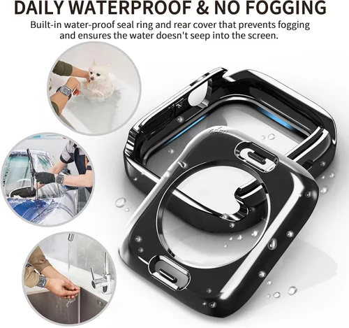 Vista 3 de Funda impermeable 2 en 1 compatible con Apple Watch de 1.575 pulgadas, protector de pantalla SE3/SE2/SE Series 6/5/4, cubierta facial con diamantes
