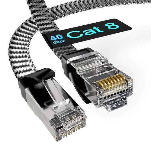 Vista 10 de Cyberguys! Cable Ethernet Cat 8 de 1.5 pies, cable Ethernet trenzado plano de alta velocidad de 40 Gbps para juegos, cable LAN STP blindado
