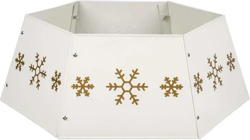 Vista 2 de HarcoHome Collar de Árbol de Navidad de Metal con Copo de Nieve 3D Auténtico, Base de Hierro Hexagonal Resistente para Árbol de Lápiz, Anillo