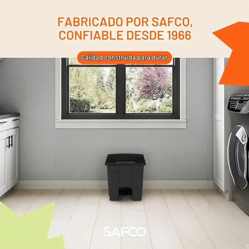 Vista 5 de Safco - Cubo de basura con pedal de pie, cubo de basura de plástico de 8 galones, color negro