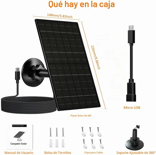Vista 8 de FUTUREZEN Panel solar de 6 W para cámara de seguridad al aire libre, cargador solar USB/USB-C de 5 V compatible con cámaras de batería recargable