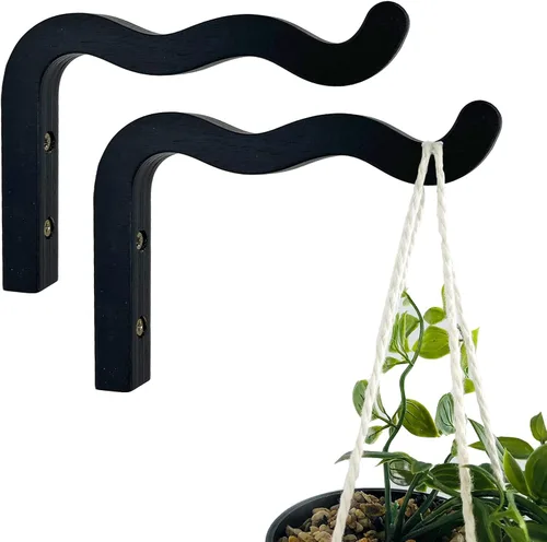 Vista 13 de EvenWood Juego de 2 ganchos para plantas de pared de 6 pulgadas, gancho de madera montado en forma de L, soporte para interiores y exteriores