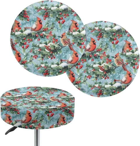 Vista 46 de Juego de 2 fundas redondas para taburetes de Navidad, color azul, diseño de ciervos de Navidad, fundas de cojín elásticas para taburetes de silla
