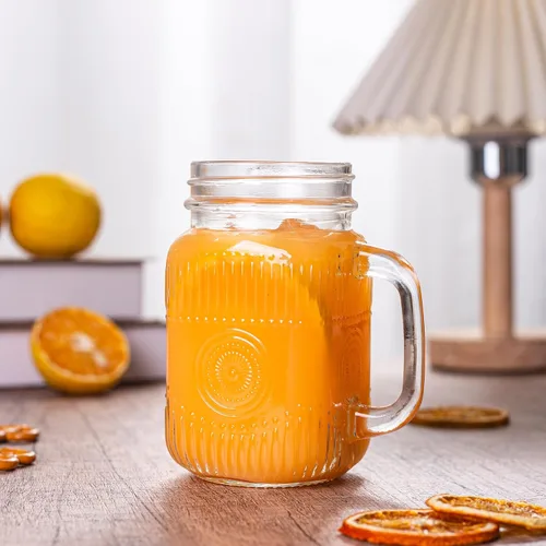 Vista 5 de Amzcku Tarro de beber transparente vintage de 16 onzas con mango cómodo para bebidas de fiesta, 6