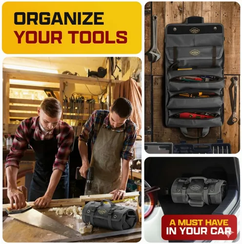 Vista 8 de The Ryker Bag Black Pro Tool Roll - Organizador de herramientas enrollable de lona resistente con bolsas desmontables para pernos, dados y pequeñas
