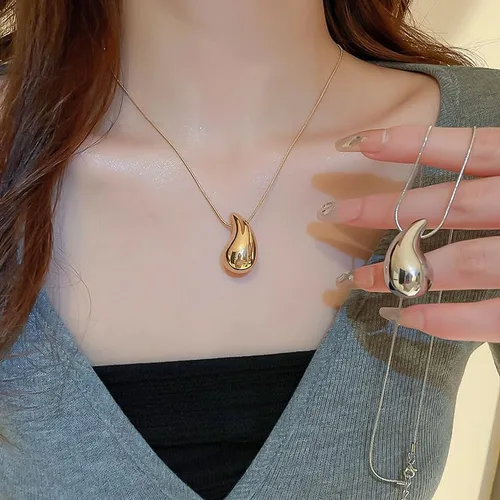 Vista 5 de Collar de lágrima, aretes gruesos de oro con forma de gota de agua para mujeres y niñas, collar con colgante de gota de agua, regalo de joyería