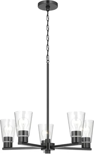 Vista 16 de Kichler Stamos - Lámpara de araña de 24 pulgadas, 9 luces, suave, moderna, de 2 niveles con vidrio transparente en bronce antiguo