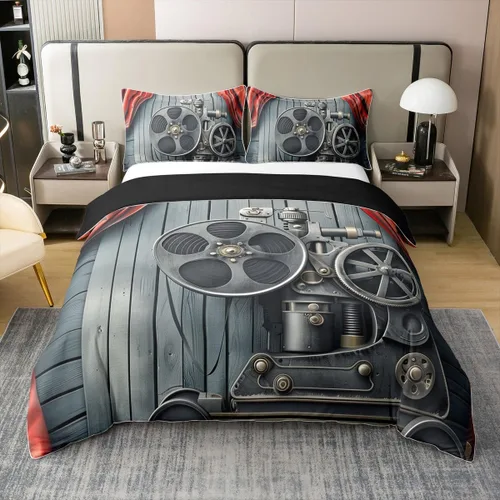 Vista 20 de Homewish Theater Cinema Poster 100% Cotton Duvet Cover Twin Size,Retro Movie Bedding Set 2Pcs for Kids Girls Boys Room Decor,Popcorn Comforter Cover