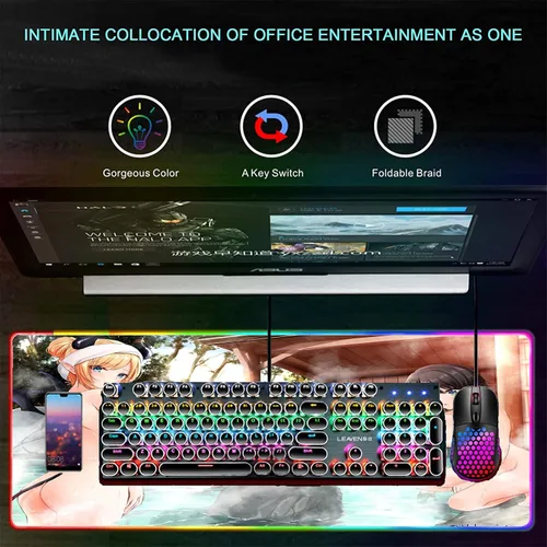 Vista 5 de Mouse Pads Sexy Anime Girl Mouse Pad Desk Accessories LED Gaming Mousepad RGB Keyboard Mat Deskmat Mats Mause Gamer Pc Pads XXL 39.37 inch x19.68