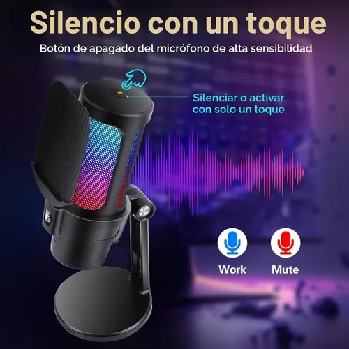 Vista 6 de VCOM Micrófono USB Gaming, Micrófono Dinámico de Condensador para Podcasting, Streaming, con Silenciado Rápido, Soporte de Escritorio, Filtro Pop